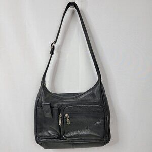 Genuine Leather Black Shoulder Bag | Multi Pocket Crossbody Purse